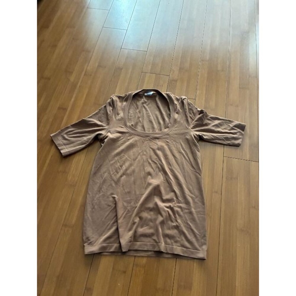 Wolford half sleeve brown scoop neck como tee - women's small